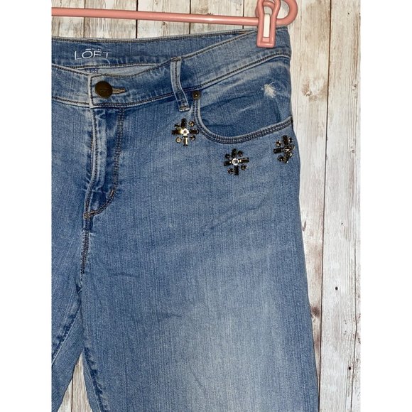 Ann Taylor Loft Distressed Relaxed Skinny Rhinestone Blue Jeans Size 29 or 8 - Picture 7 of 10
